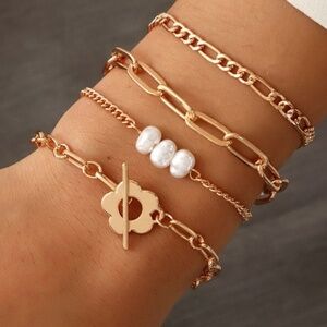 *JADA* 4-Pc Gold x Pearl Fashion Chain Bracelet Set